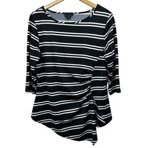Metaphor Black and White Stripe Jersey 3/4 Sleeve Top, Large
